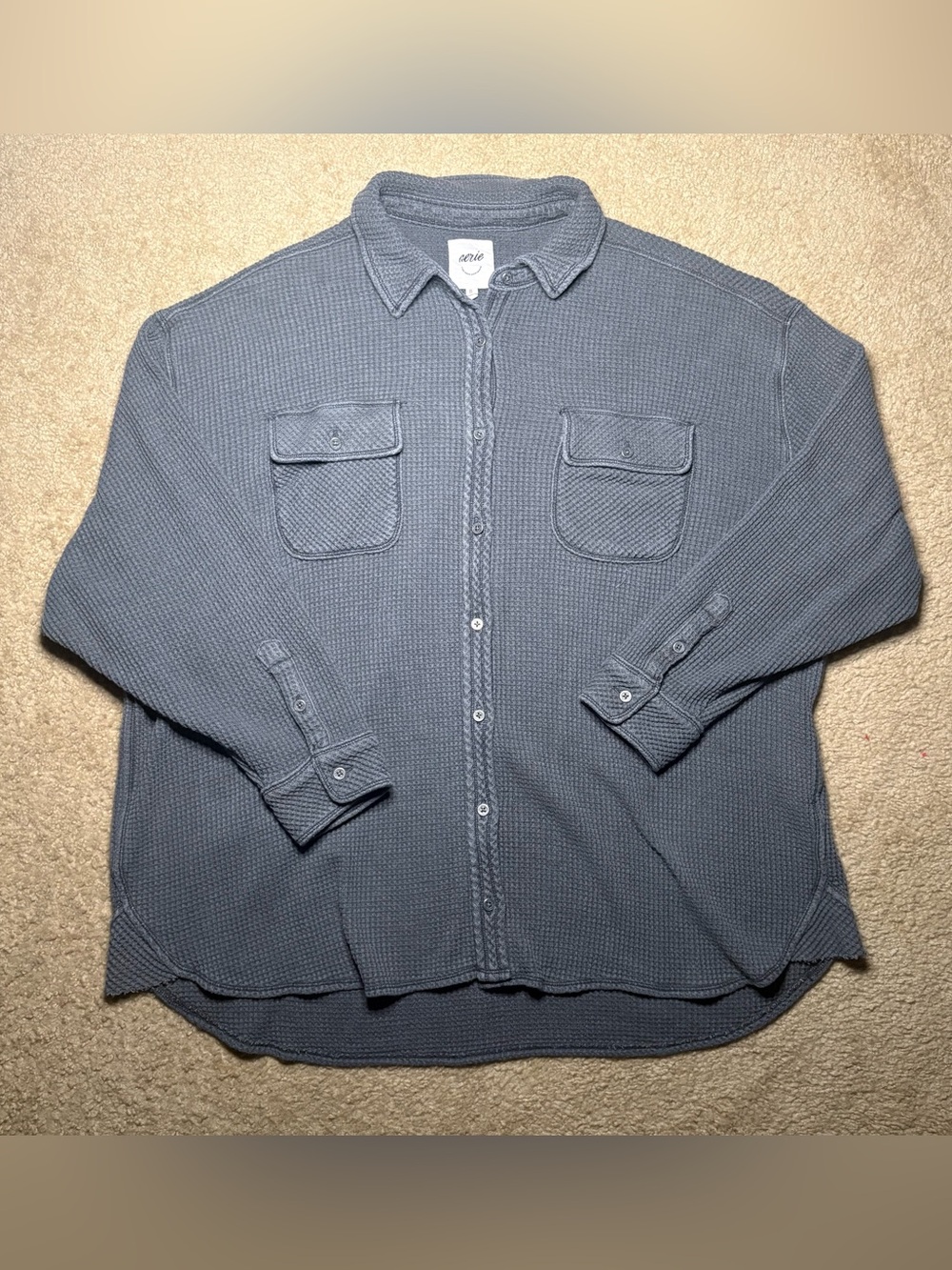 Aerie Women’s XL Slate Grey Waffle-Knit Button-Up Shirt - Picture 2 of 14